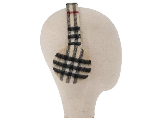 Orejeras de lana beige con estampado Nova Check de BURBERRY Auth 159465 - vista 4
