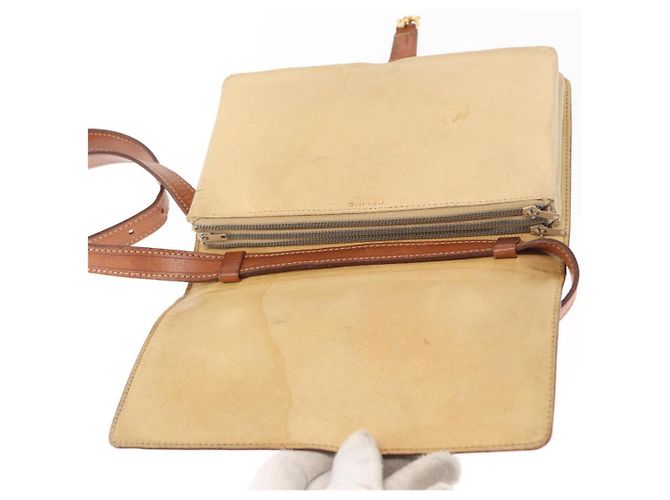 Céline Borsa a Spalla in Tela Macadam CELINE PVC Beige Oro Auth 159576 D'oro - vista 10