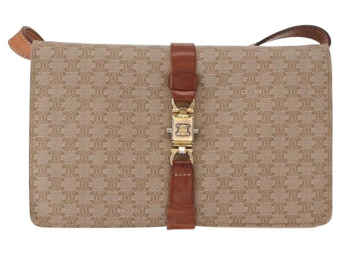 Céline Borsa a Spalla in Tela Macadam CELINE PVC Beige Oro Auth 159576 D'oro - vista 13