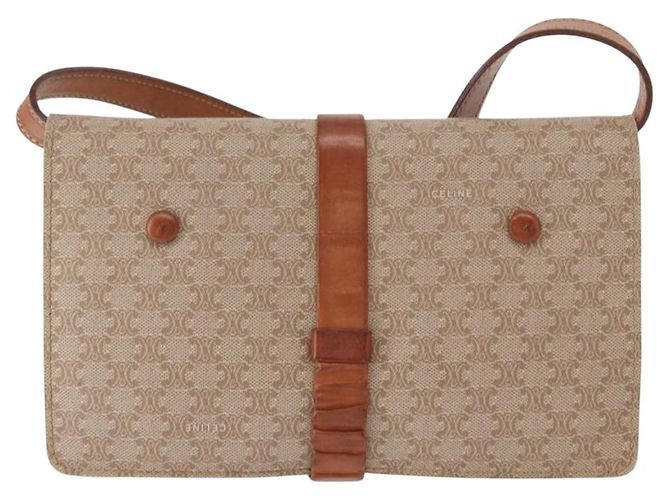 Céline Borsa a Spalla in Tela Macadam CELINE PVC Beige Oro Auth 159576 D'oro - vista 2