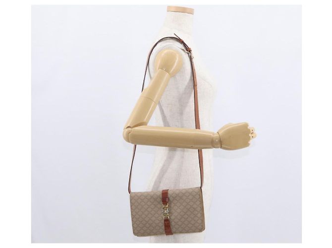 Céline Borsa a Spalla in Tela Macadam CELINE PVC Beige Oro Auth 159576 D'oro - vista 21