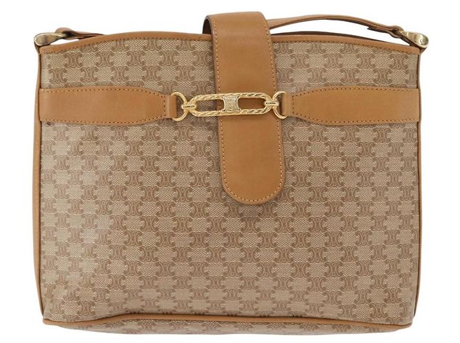 Céline Borsa a Spalla in Tela Macadam CELINE PVC Beige Oro Auth 161796 D'oro - vista 13