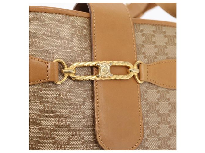 Céline Borsa a Spalla in Tela Macadam CELINE PVC Beige Oro Auth 161796 D'oro - vista 17