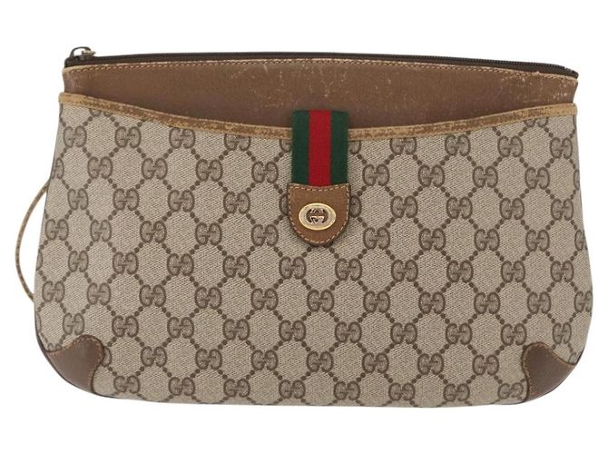 Borsa a Spalla Gucci GG Supreme Web Sherry Line PVC Beige 89 02 026 Auth 161386 - vista 13