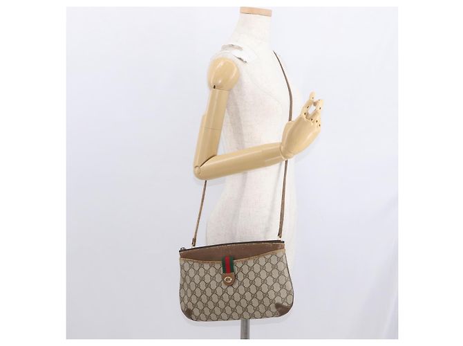 Borsa a Spalla Gucci GG Supreme Web Sherry Line PVC Beige 89 02 026 Auth 161386 - vista 24