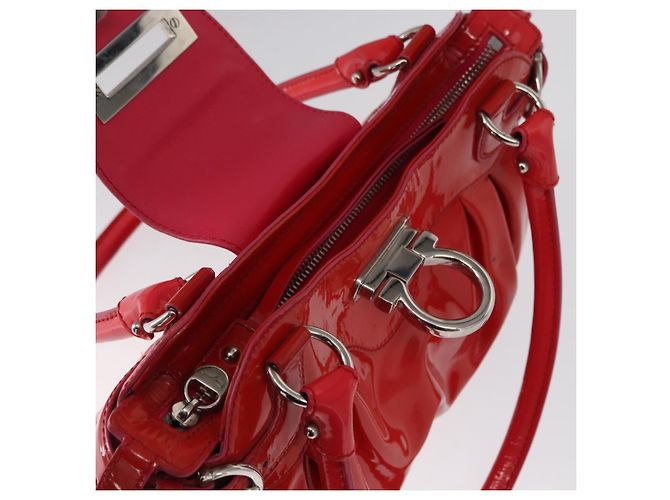 Borsa a Mano Gancini Salvatore Ferragamo Smalto Rosso Argento Auth 161440 - vista 10