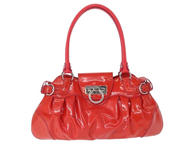 Borsa a Mano Gancini Salvatore Ferragamo Smalto Rosso Argento Auth 161440 - vista 13