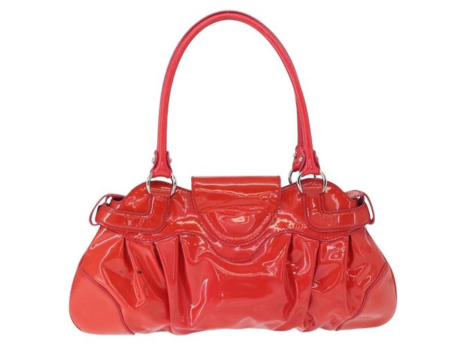 Borsa a Mano Gancini Salvatore Ferragamo Smalto Rosso Argento Auth 161440 - vista 2