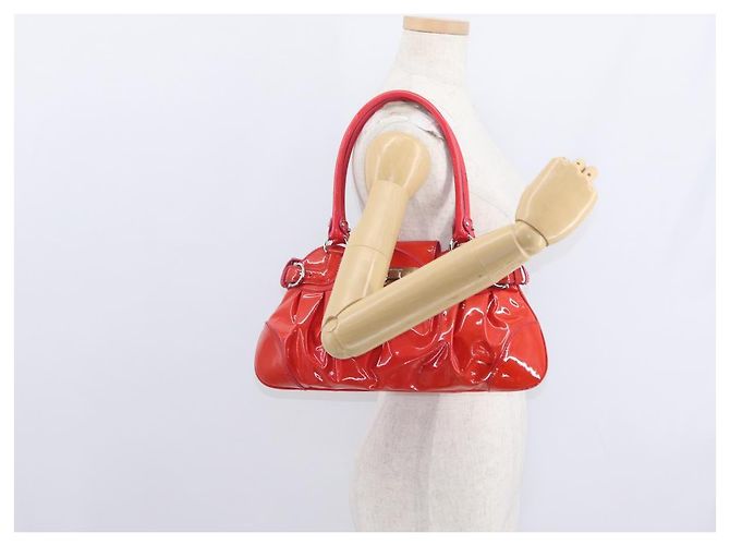 Borsa a Mano Gancini Salvatore Ferragamo Smalto Rosso Argento Auth 161440 - vista 24