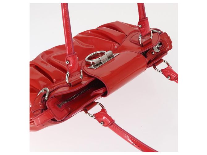 Borsa a Mano Gancini Salvatore Ferragamo Smalto Rosso Argento Auth 161440 - vista 6