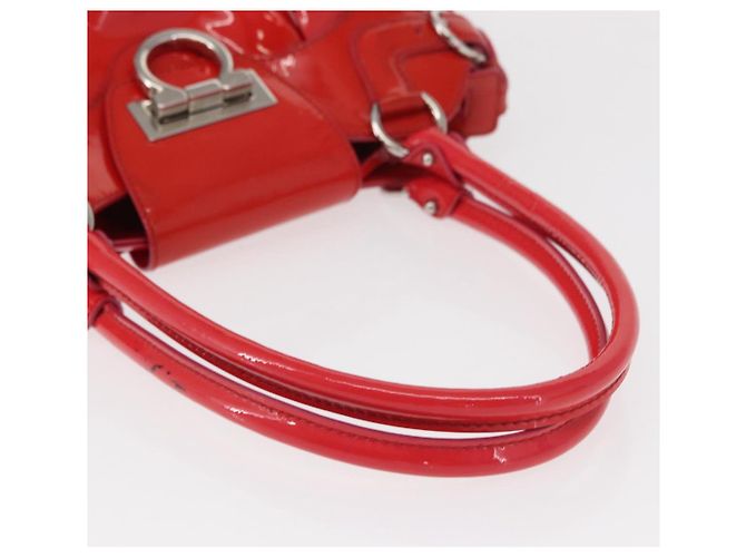 Borsa a Mano Gancini Salvatore Ferragamo Smalto Rosso Argento Auth 161440 - vista 7