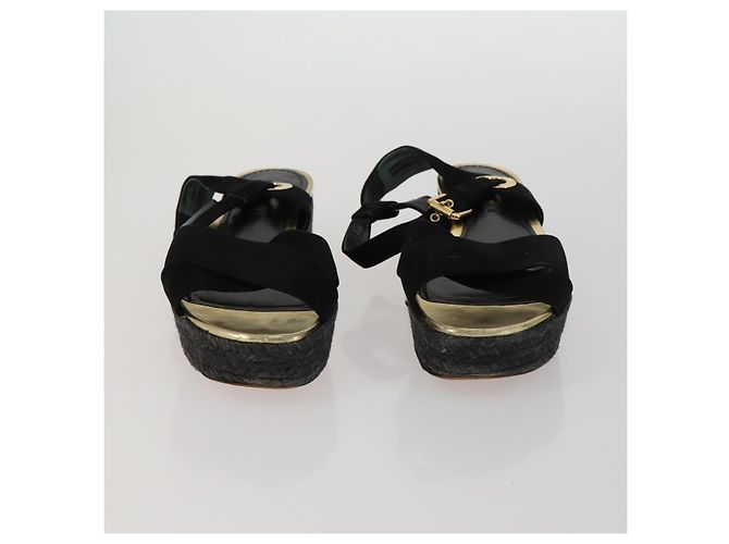 SAINT LAURENT LOUIS VUITTON Sandali con tacco in tela e suede 2 pezzi Nero Auth ti3632 D'oro - vista 2