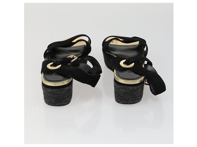 SAINT LAURENT LOUIS VUITTON Sandali con tacco in tela e suede 2 pezzi Nero Auth ti3632 D'oro - vista 3
