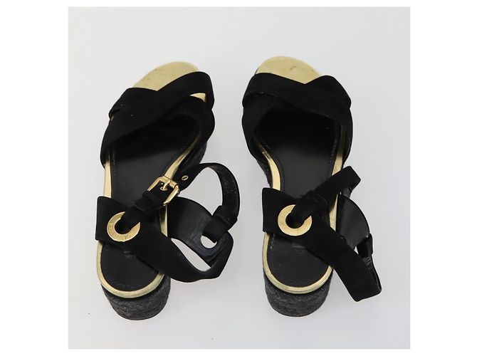 SAINT LAURENT LOUIS VUITTON Sandali con tacco in tela e suede 2 pezzi Nero Auth ti3632 D'oro - vista 4