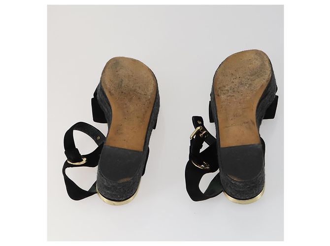 SAINT LAURENT LOUIS VUITTON Sandali con tacco in tela e suede 2 pezzi Nero Auth ti3632 D'oro - vista 5
