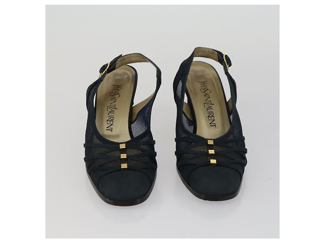 SAINT LAURENT LOUIS VUITTON Sandali con tacco in tela e suede 2 pezzi Nero Auth ti3632 D'oro - vista 6