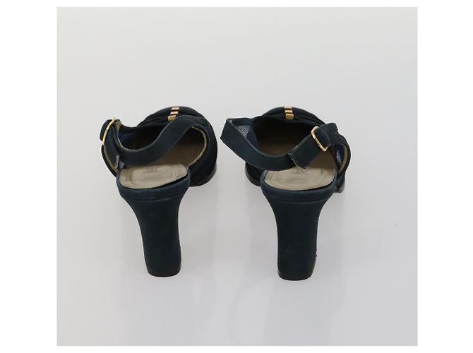 SAINT LAURENT LOUIS VUITTON Sandali con tacco in tela e suede 2 pezzi Nero Auth ti3632 D'oro - vista 7