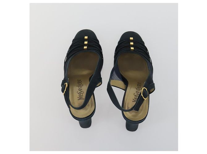 SAINT LAURENT LOUIS VUITTON Sandali con tacco in tela e suede 2 pezzi Nero Auth ti3632 D'oro - vista 8