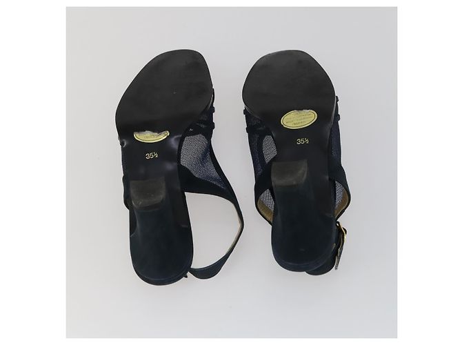 SAINT LAURENT LOUIS VUITTON Sandali con tacco in tela e suede 2 pezzi Nero Auth ti3632 D'oro - vista 9
