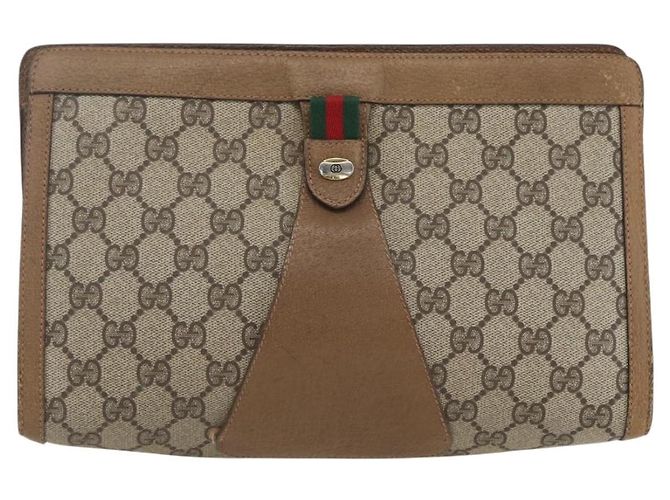 GUCCI GG Supreme Web Sherry Line Clutch Bag PVC Beige 89 01 033 Auth 162952 - vista 13