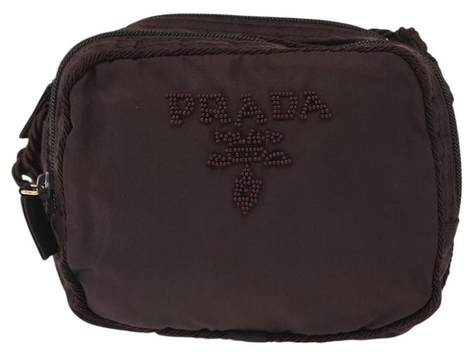 Borsa a Spalla PRADA Nylon Marrone Oro Auth gh1558 D'oro - vista 13