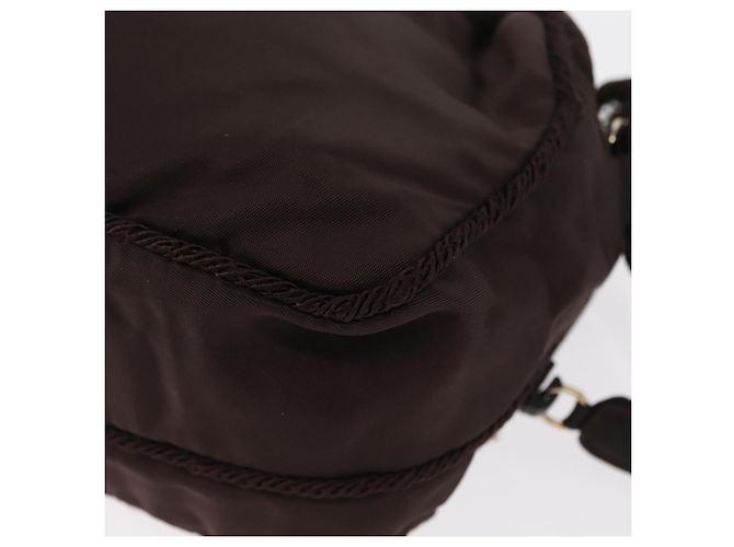 Borsa a Spalla PRADA Nylon Marrone Oro Auth gh1558 D'oro - vista 17