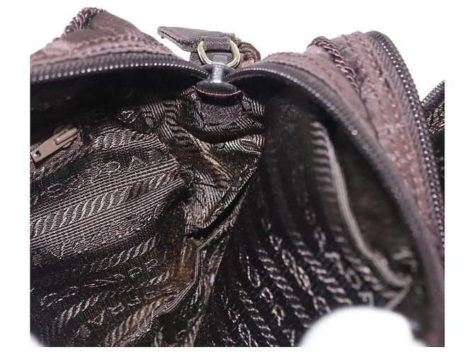 Borsa a Spalla PRADA Nylon Marrone Oro Auth gh1558 D'oro - vista 19