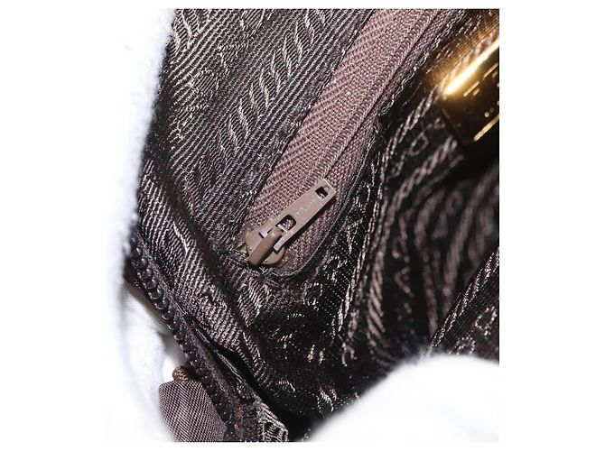 Borsa a Spalla PRADA Nylon Marrone Oro Auth gh1558 D'oro - vista 22
