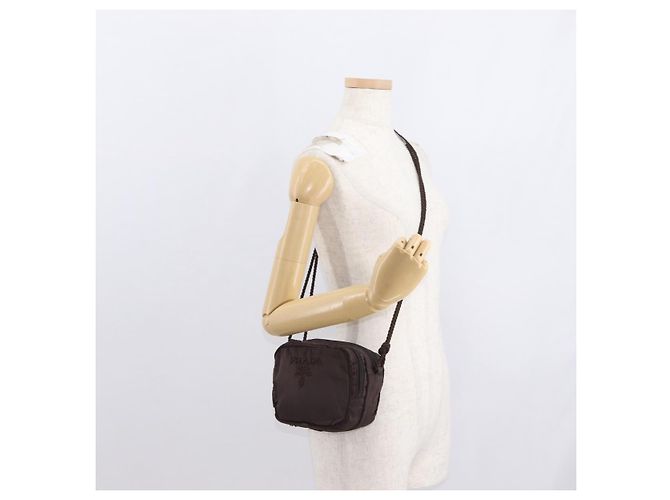 Borsa a Spalla PRADA Nylon Marrone Oro Auth gh1558 D'oro - vista 24
