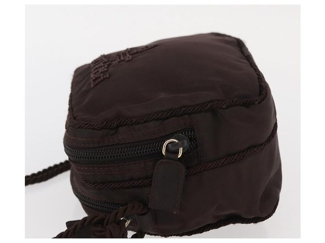 Borsa a Spalla PRADA Nylon Marrone Oro Auth gh1558 D'oro - vista 4