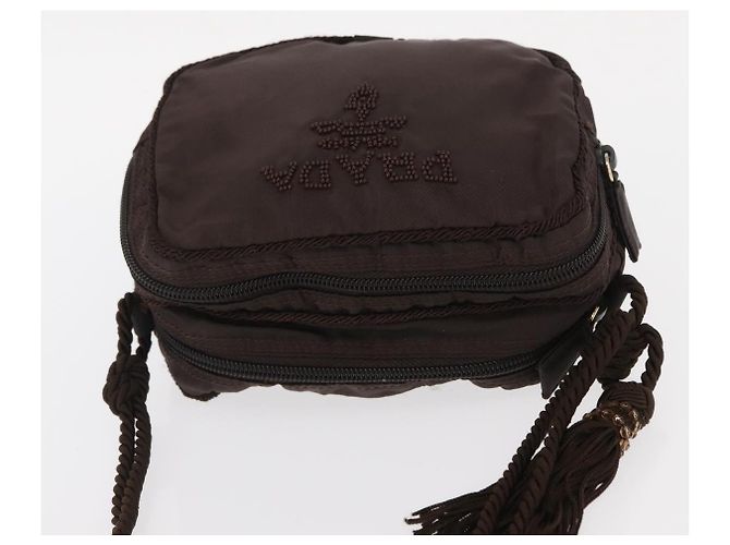 Borsa a Spalla PRADA Nylon Marrone Oro Auth gh1558 D'oro - vista 6