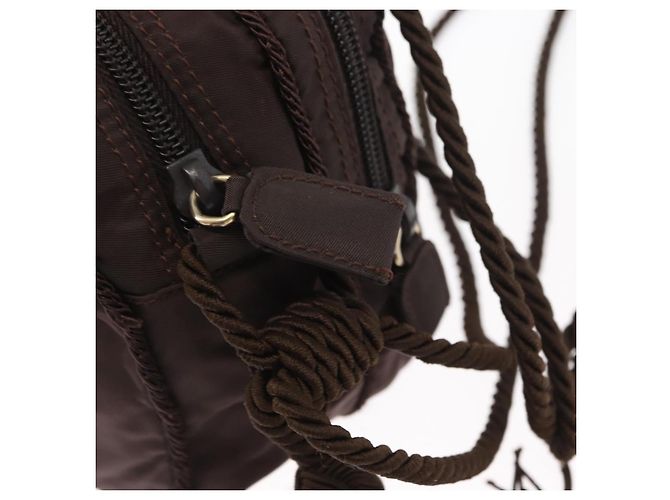 Borsa a Spalla PRADA Nylon Marrone Oro Auth gh1558 D'oro - vista 9