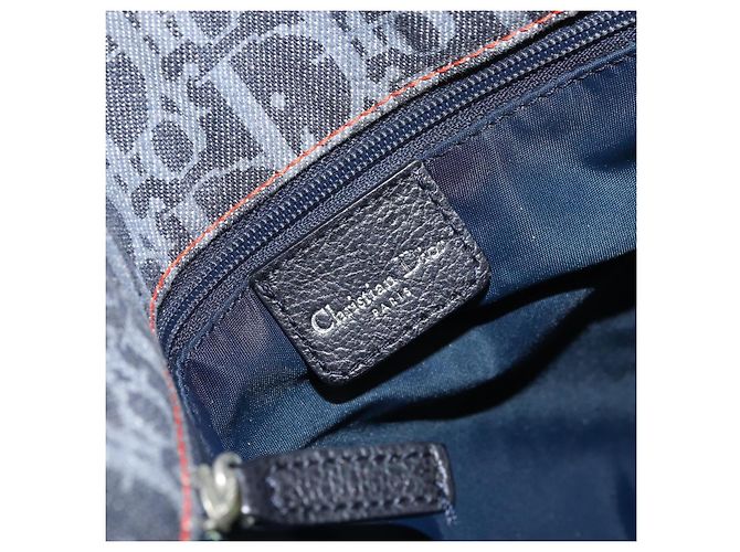 Bolsa de Ombro em Lona Trotter Christian Dior Azul Marinho Prata Auth gh1474 - vista 19