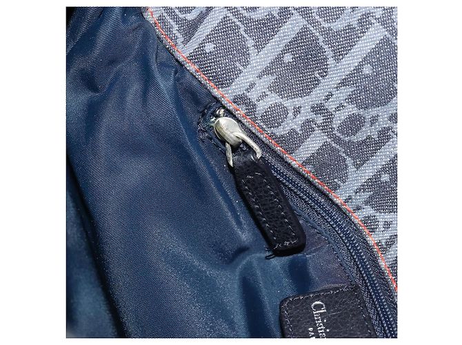 Bolsa de Ombro em Lona Trotter Christian Dior Azul Marinho Prata Auth gh1474 - vista 22