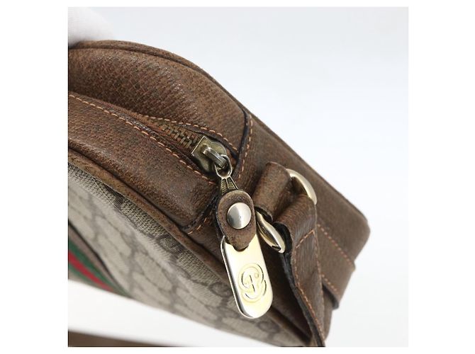 Borsa a Spalla Gucci GG Supreme Web Sherry Line PVC Beige Auth 161685 - vista 10