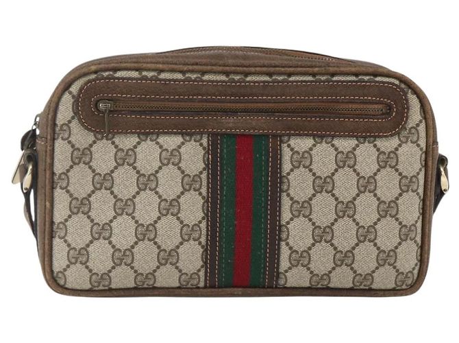 Borsa a Spalla Gucci GG Supreme Web Sherry Line PVC Beige Auth 161685 - vista 13