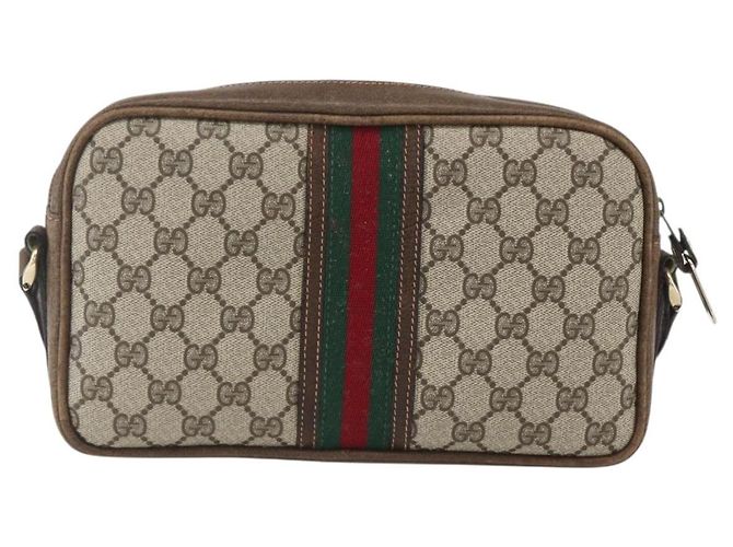 Borsa a Spalla Gucci GG Supreme Web Sherry Line PVC Beige Auth 161685 - vista 2