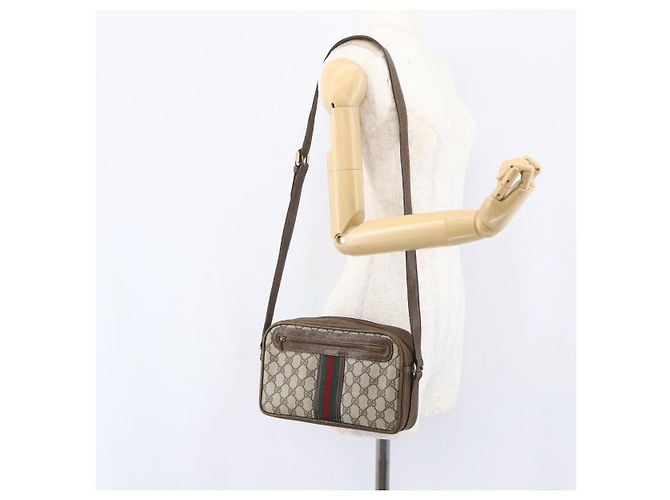 Borsa a Spalla Gucci GG Supreme Web Sherry Line PVC Beige Auth 161685 - vista 21