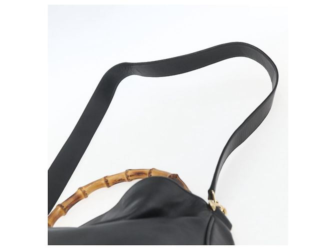 Borsa a mano in pelle Gucci Bamboo 2way Nera Oro 001 1705 1638 Auth 161481 - vista 14