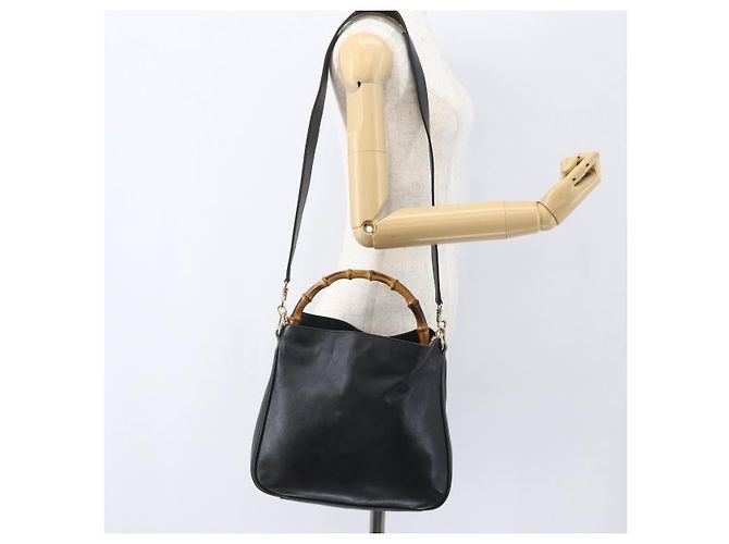 Borsa a mano in pelle Gucci Bamboo 2way Nera Oro 001 1705 1638 Auth 161481 - vista 23