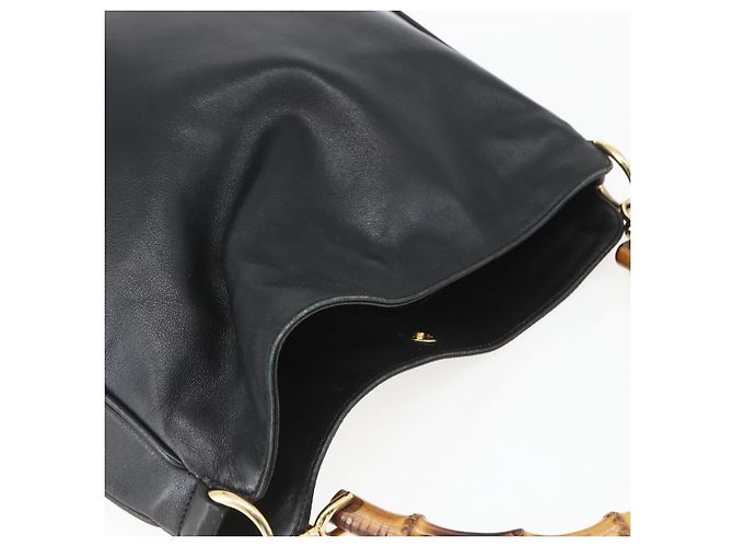 Borsa a mano in pelle Gucci Bamboo 2way Nera Oro 001 1705 1638 Auth 161481 - vista 6
