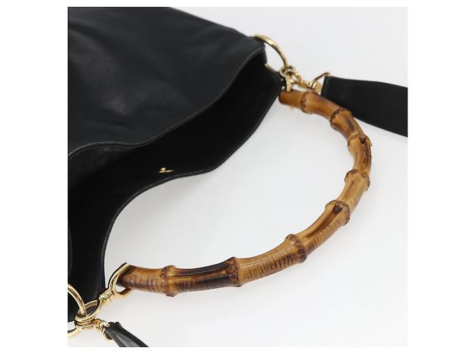 Borsa a mano in pelle Gucci Bamboo 2way Nera Oro 001 1705 1638 Auth 161481 - vista 7