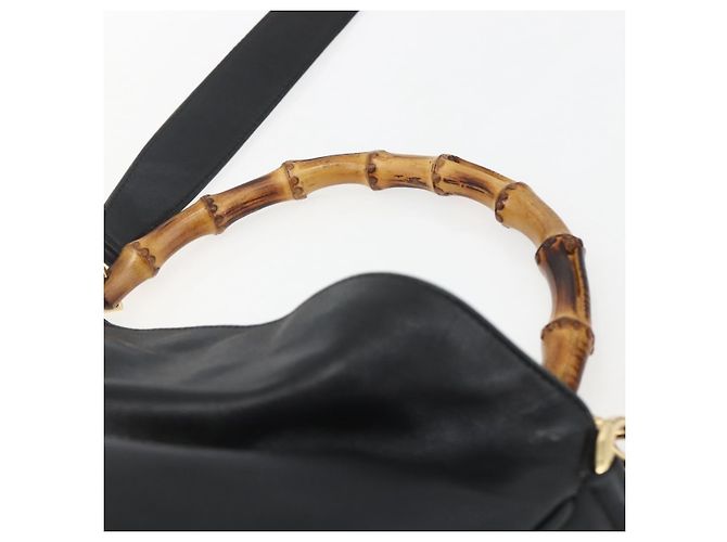 Borsa a mano in pelle Gucci Bamboo 2way Nera Oro 001 1705 1638 Auth 161481 - vista 8