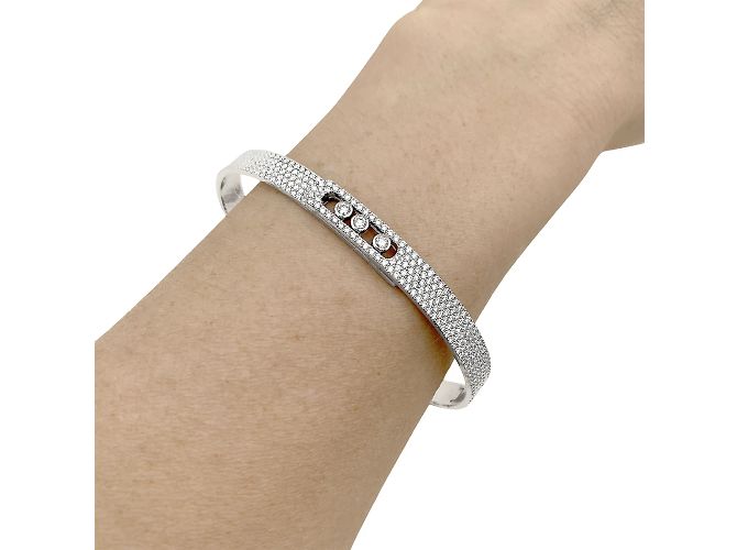 Bracciale Messika, "Bangle Pavé Move Noa", oro bianco e diamanti. - vista 6