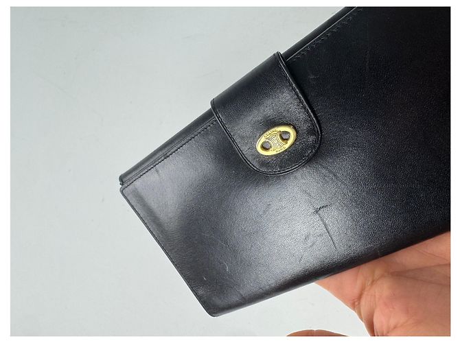 Céline Vintage Celine Paris Triomphe Leather Wallet Black - view 5