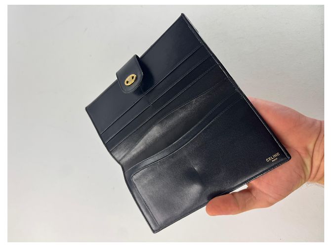 Céline Vintage Celine Paris Triomphe Leather Wallet Black - view 6