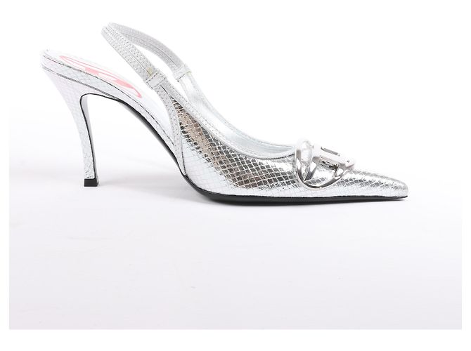 Diesel Décolleté Slingback D-Venus in Vernice Embossata Argento, Taglia 37 EU - vista 10