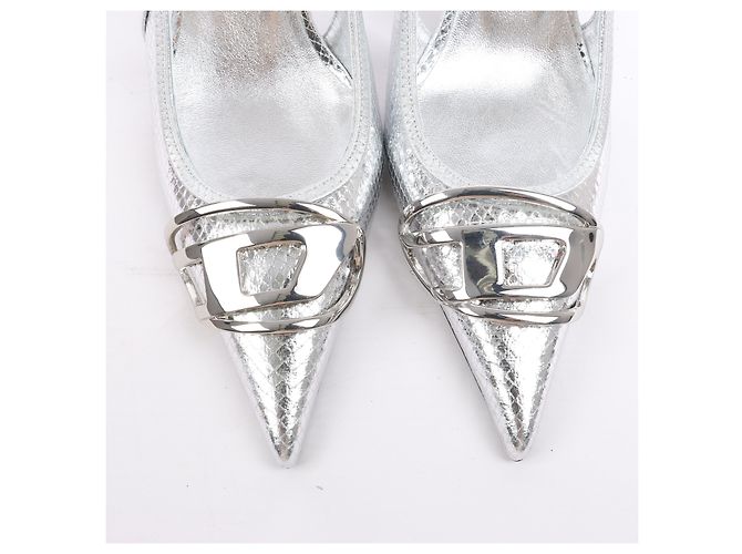 Diesel Décolleté Slingback D-Venus in Vernice Embossata Argento, Taglia 37 EU - vista 12