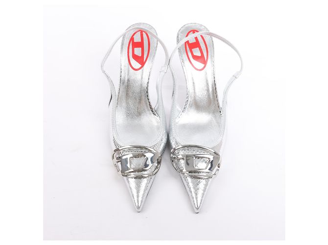 Diesel Décolleté Slingback D-Venus in Vernice Embossata Argento, Taglia 37 EU - vista 13