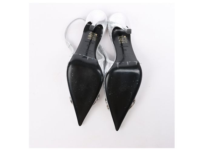 Diesel Décolleté Slingback D-Venus in Vernice Embossata Argento, Taglia 37 EU - vista 14
